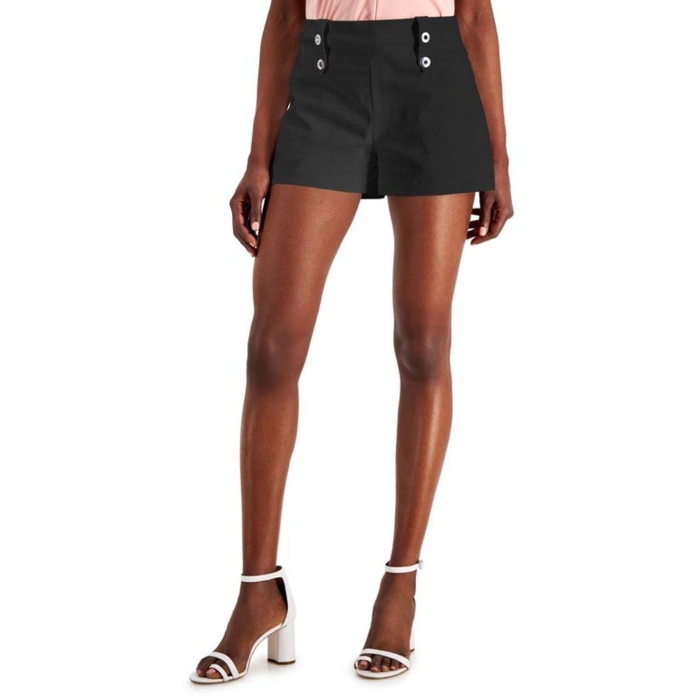 INC International Concepts High-Rise Button Detail Shorts Black Size 14